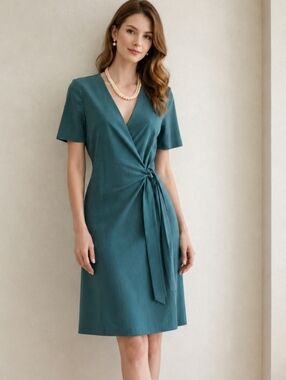 Yaya | Teal Tie Waist Wrap Midi Dress NWT